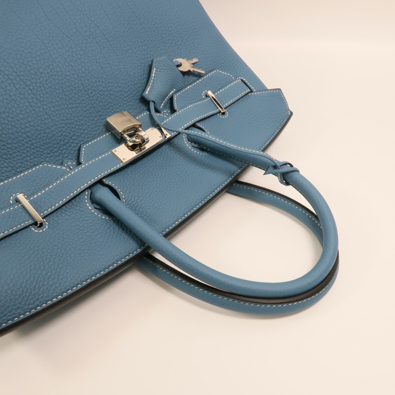 HERMES Togo皮革Birkin 35銀扣手挽袋Bleu Jean-7