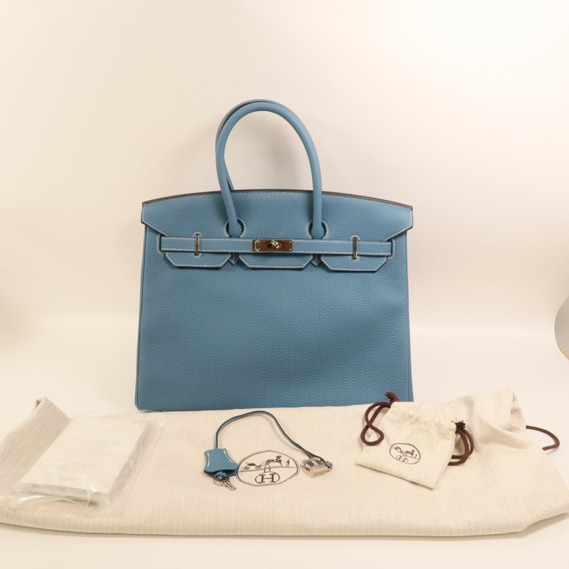HERMES Togo皮革Birkin 35銀扣手挽袋Bleu Jean-10