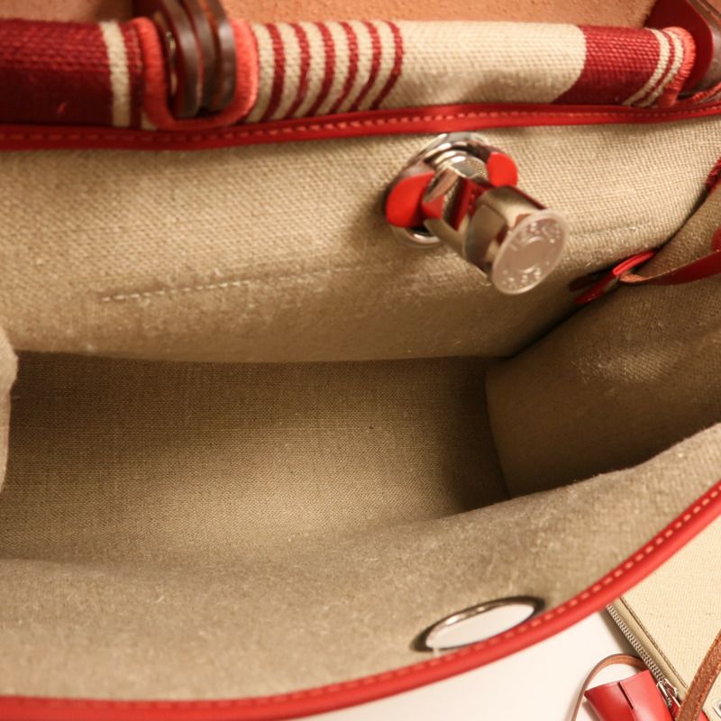 HERMES Toile H帆布Herbag PM手挽肩背兩用袋Rouge Piment/Bordeaux-4