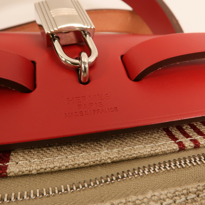 HERMES Toile H帆布Herbag PM手挽肩背兩用袋Rouge Piment/Bordeaux-5