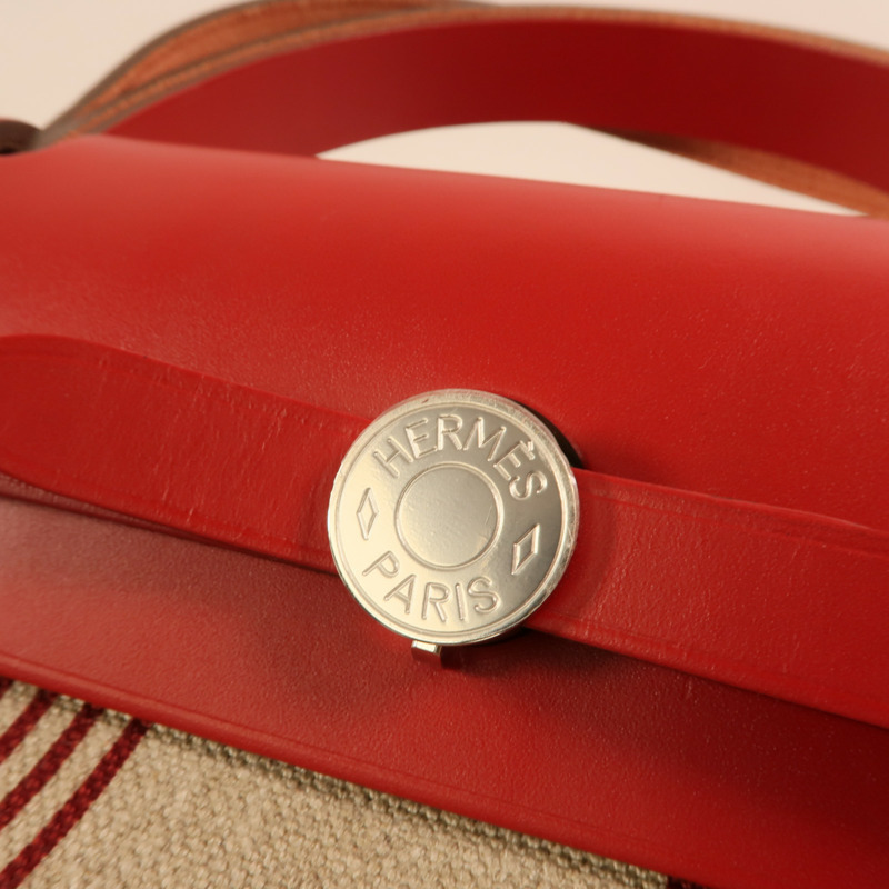 HERMES Toile H帆布Herbag PM手挽肩背兩用袋Rouge Piment/Bordeaux-8