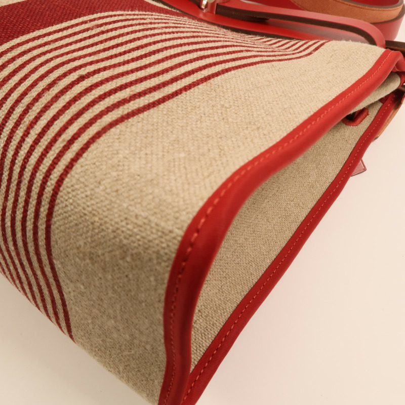 HERMES Toile H帆布Herbag PM手挽肩背兩用袋Rouge Piment/Bordeaux-12