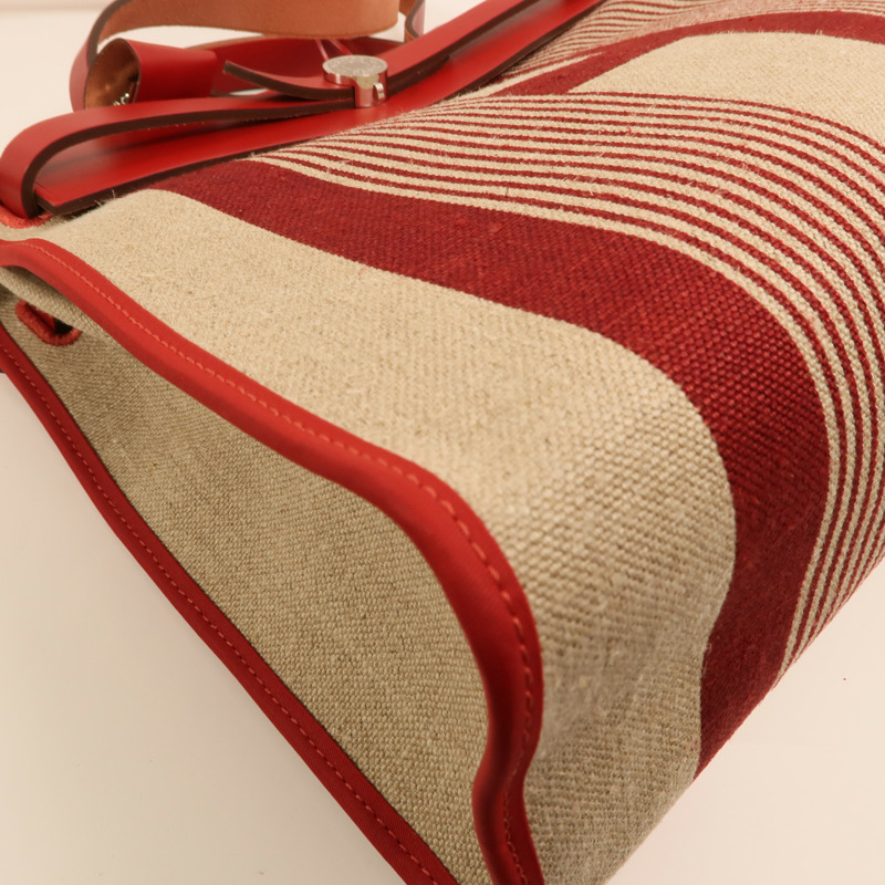 HERMES Toile H帆布Herbag PM手挽肩背兩用袋Rouge Piment/Bordeaux-13
