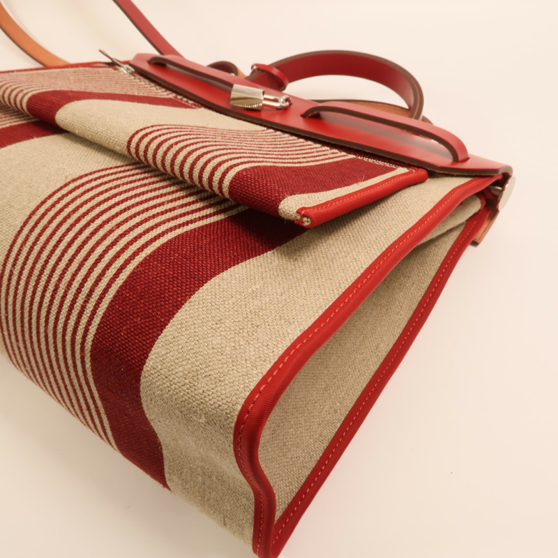 HERMES Toile H帆布Herbag PM手挽肩背兩用袋Rouge Piment/Bordeaux-14