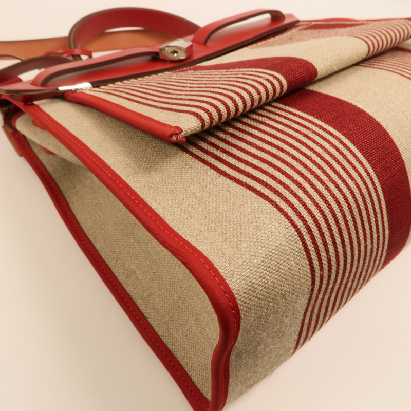 HERMES Toile H帆布Herbag PM手挽肩背兩用袋Rouge Piment/Bordeaux-15