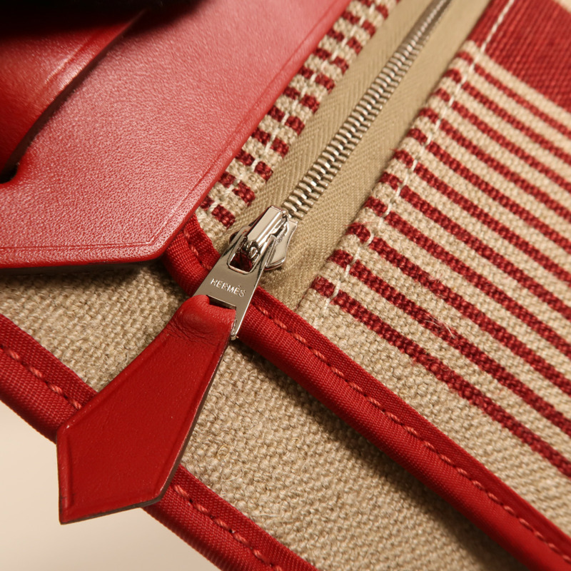 HERMES Toile H帆布Herbag PM手挽肩背兩用袋Rouge Piment/Bordeaux-16