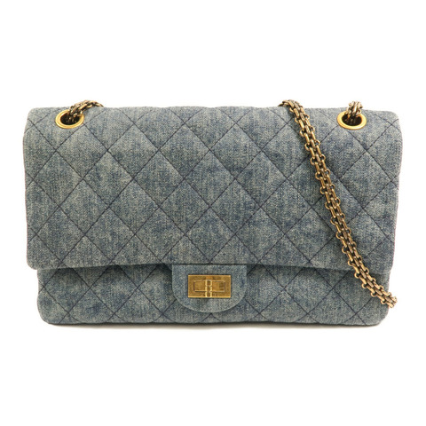 CHANEL 牛仔布2.55 Large金扣鏈帶肩背袋