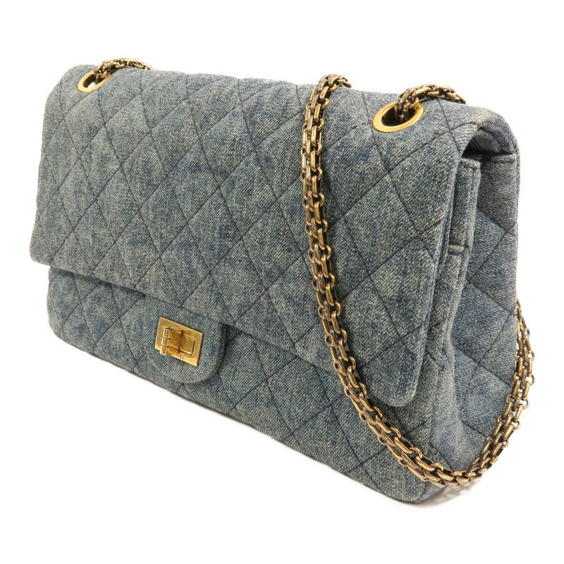 CHANEL 牛仔布2.55 Large金扣鏈帶肩背袋-2