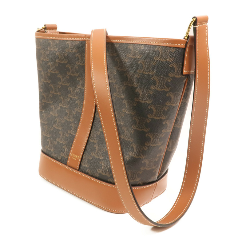 CELINE 塗層帆布Triomphe Small Bucket Bag金扣肩背袋-2