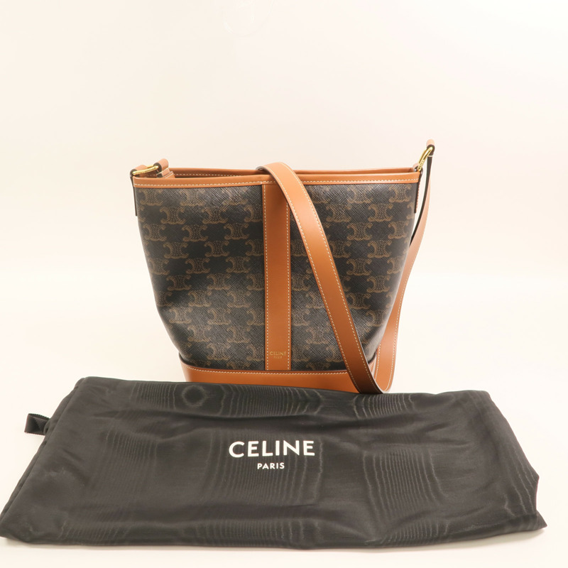 CELINE 塗層帆布Triomphe Small Bucket Bag金扣肩背袋-9