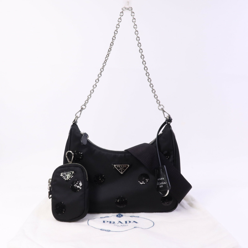 PRADA 尼龍/珠片Re-Edition 2005銀扣手挽肩背兩用袋-10