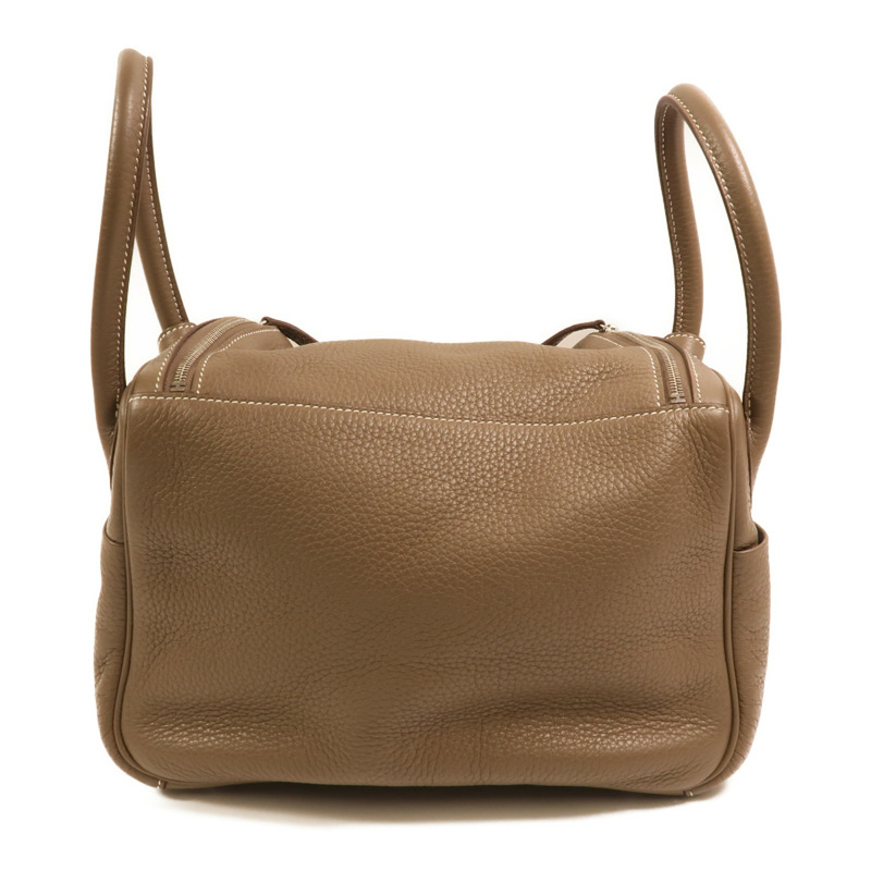 HERMES Clemence皮革Lindy 26銀扣手挽肩背兩用袋Etoupe-1