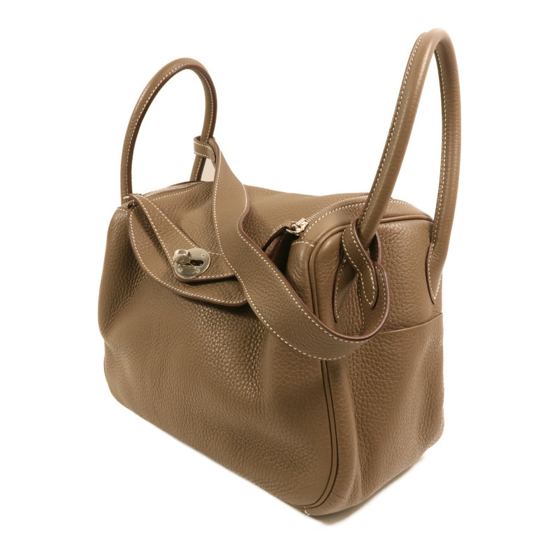 HERMES Clemence皮革Lindy 26銀扣手挽肩背兩用袋Etoupe-2