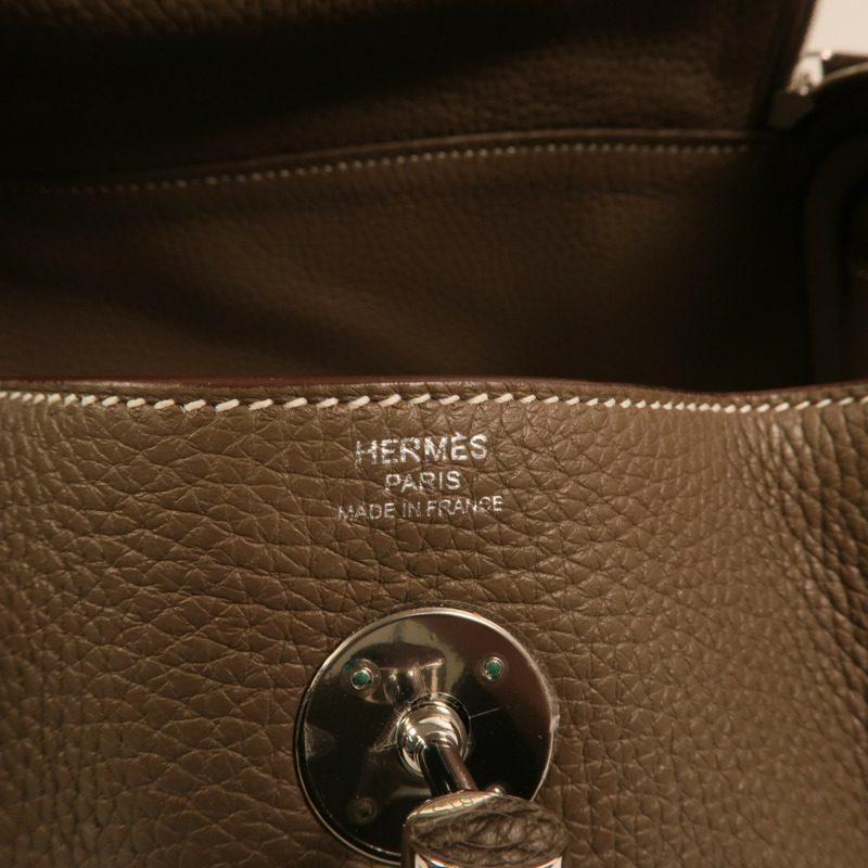 HERMES Clemence皮革Lindy 26銀扣手挽肩背兩用袋Etoupe-5
