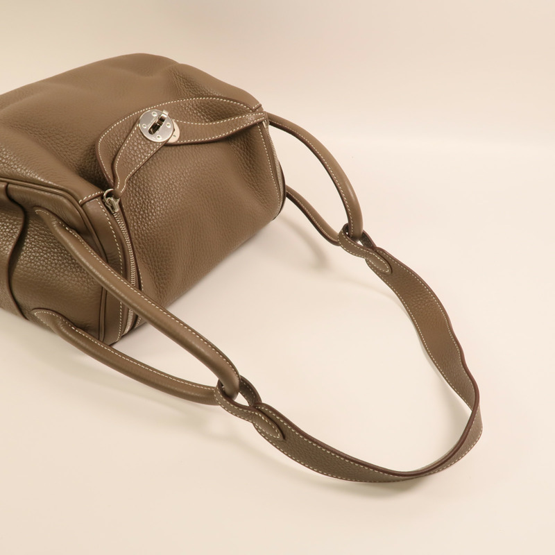 HERMES Clemence皮革Lindy 26銀扣手挽肩背兩用袋Etoupe-7