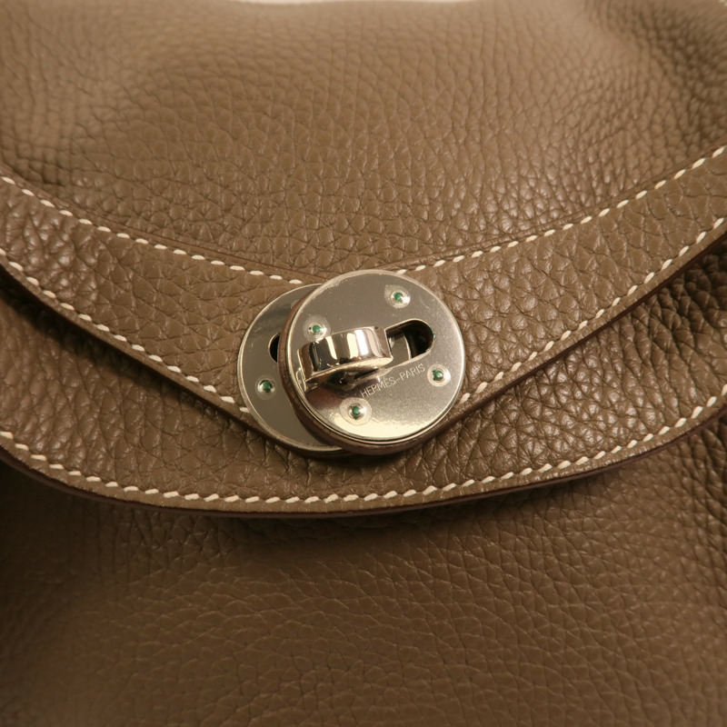 HERMES Clemence皮革Lindy 26銀扣手挽肩背兩用袋Etoupe-8