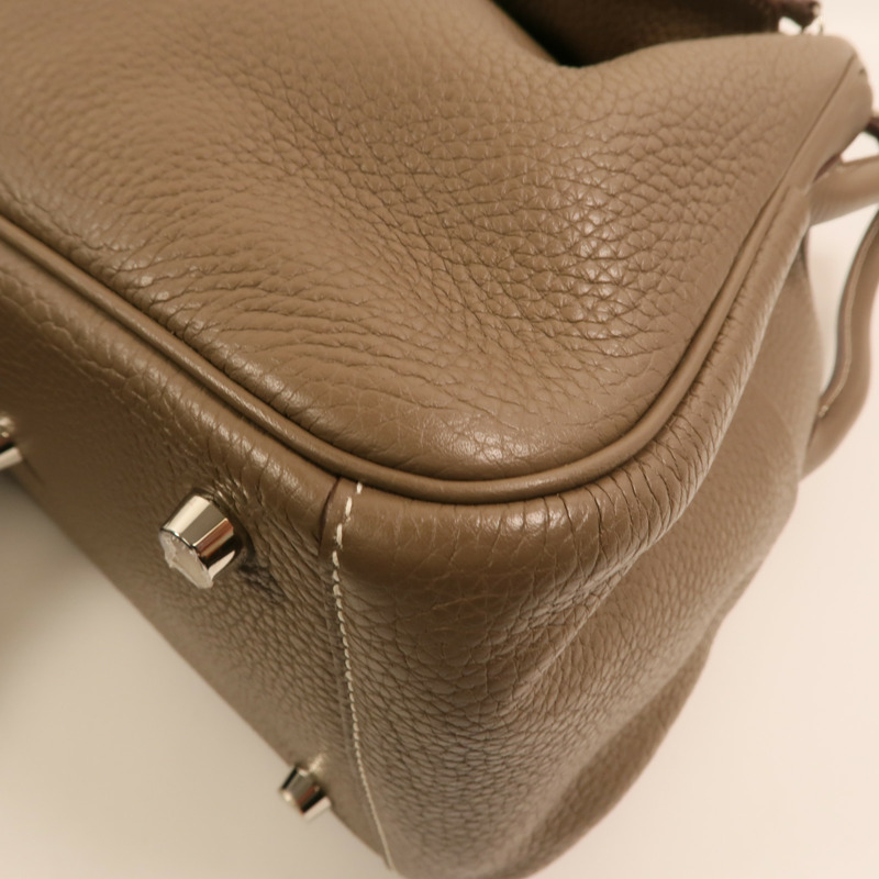 HERMES Clemence皮革Lindy 26銀扣手挽肩背兩用袋Etoupe-9