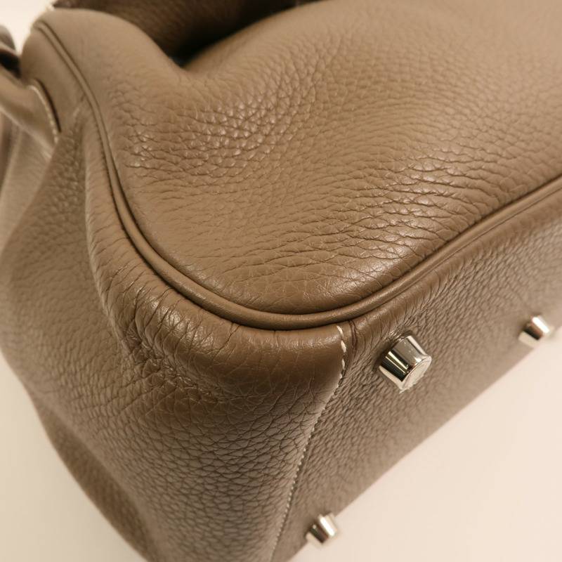 HERMES Clemence皮革Lindy 26銀扣手挽肩背兩用袋Etoupe-10