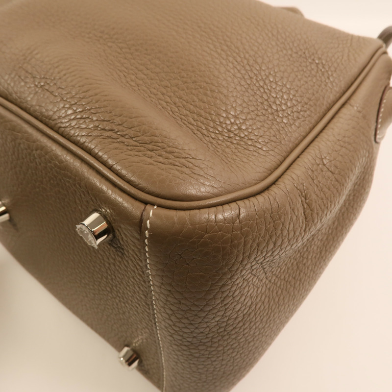 HERMES Clemence皮革Lindy 26銀扣手挽肩背兩用袋Etoupe-11