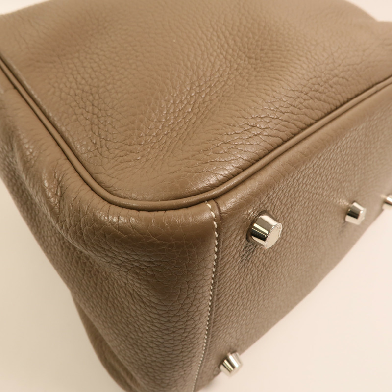 HERMES Clemence皮革Lindy 26銀扣手挽肩背兩用袋Etoupe-12