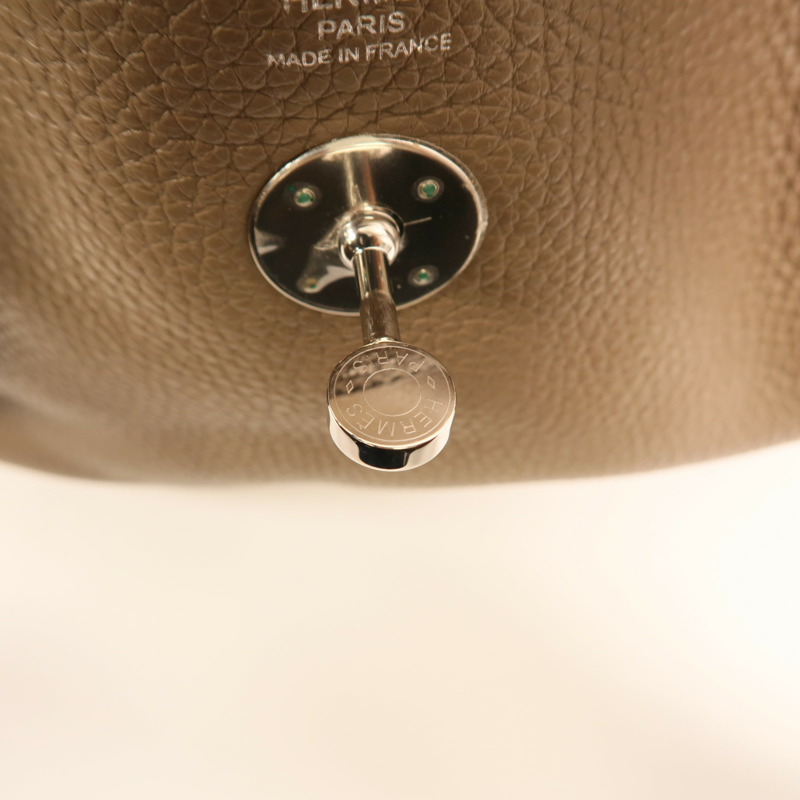 HERMES Clemence皮革Lindy 26銀扣手挽肩背兩用袋Etoupe-13
