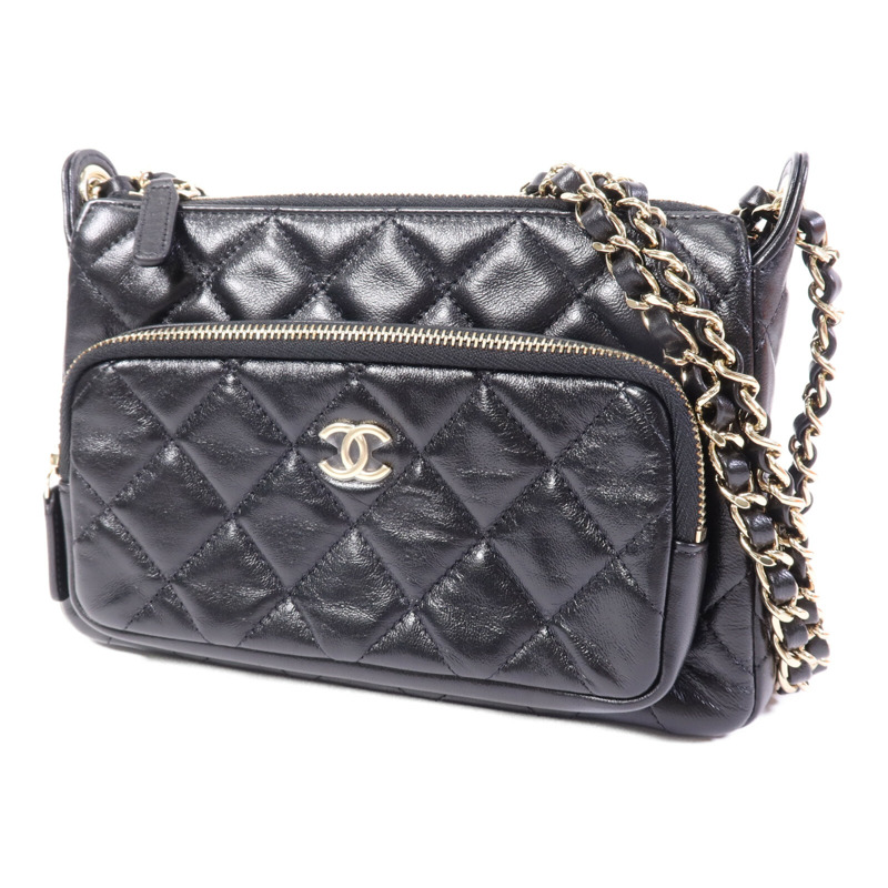 CHANEL 牛皮皮革Clutch With Chain金扣鏈帶肩背袋-2
