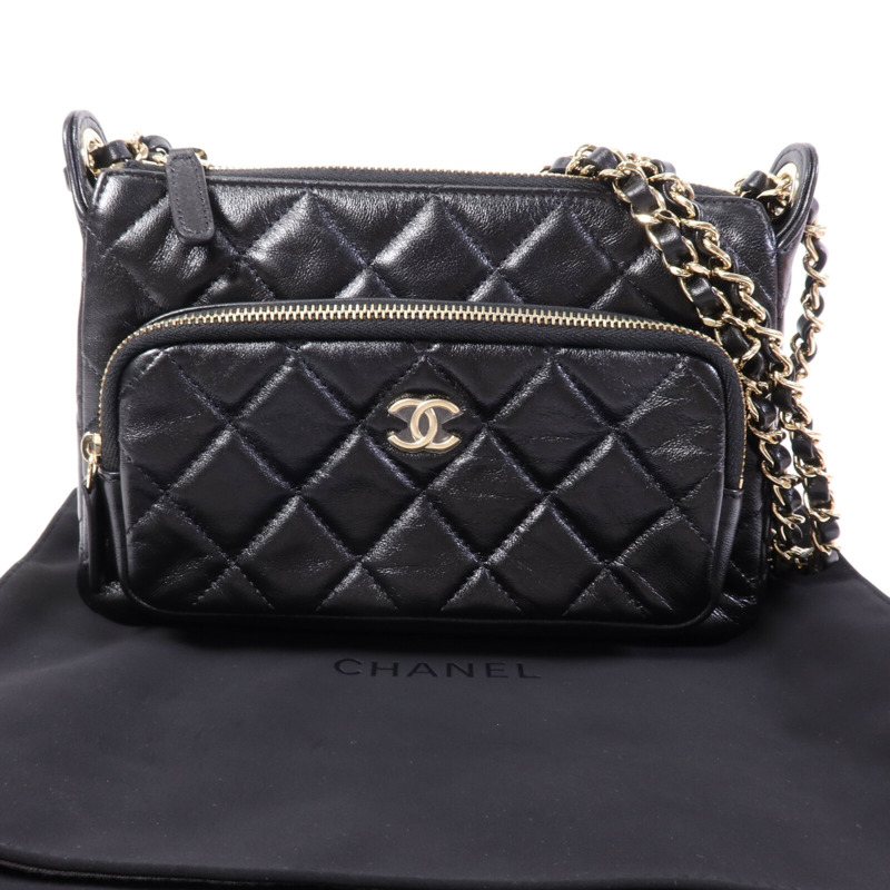 CHANEL 牛皮皮革Clutch With Chain金扣鏈帶肩背袋-9