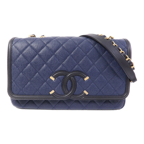 CHANEL 牛皮皮革CC Filigree金扣鏈帶肩背袋