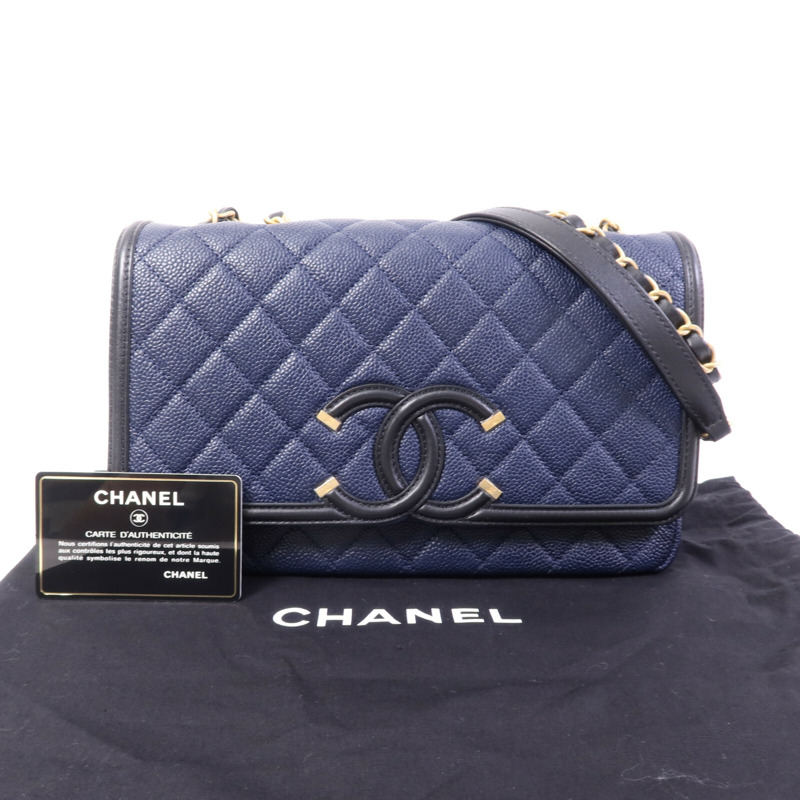 CHANEL 牛皮皮革CC Filigree金扣鏈帶肩背袋-9