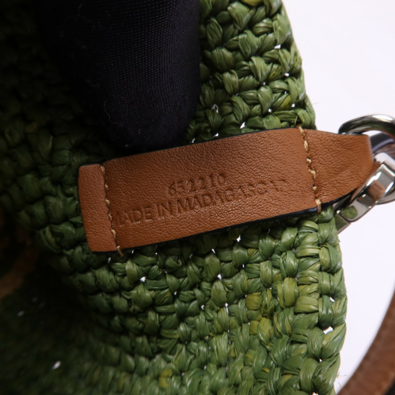 LOEWE 牛皮皮革/Raffia Paula's Ibiza Slit Mini銀扣手挽肩背兩用袋-5