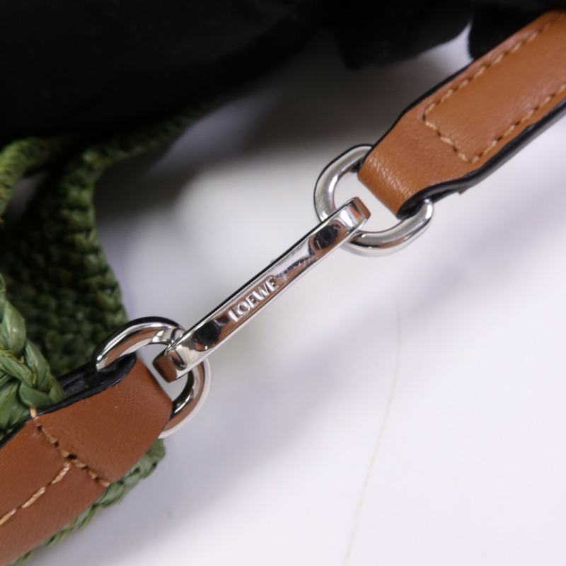 LOEWE 牛皮皮革/Raffia Paula's Ibiza Slit Mini銀扣手挽肩背兩用袋-6