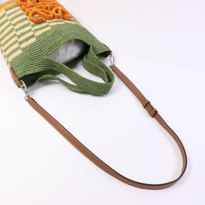 LOEWE 牛皮皮革/Raffia Paula's Ibiza Slit Mini銀扣手挽肩背兩用袋-7