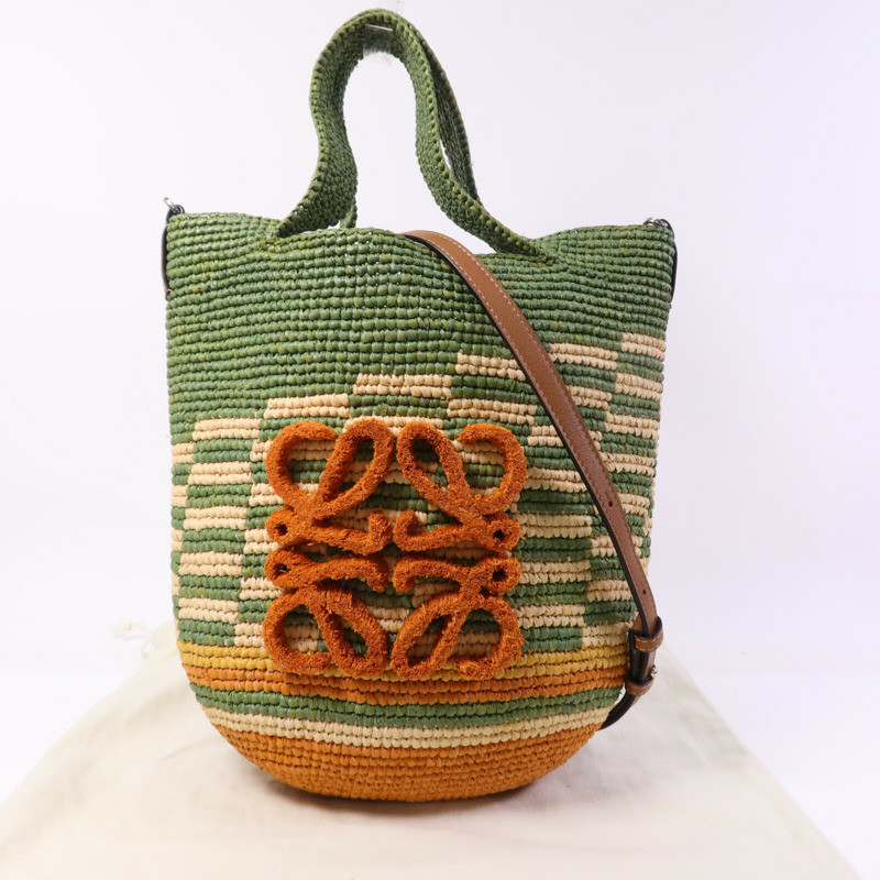 LOEWE 牛皮皮革/Raffia Paula's Ibiza Slit Mini銀扣手挽肩背兩用袋-8