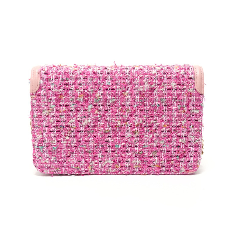 香奈兒鏤空斜紋軟呢鏈條皮夾單肩包 粉紅色-1