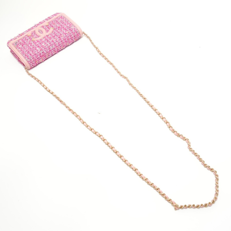 香奈兒鏤空斜紋軟呢鏈條皮夾單肩包 粉紅色-7