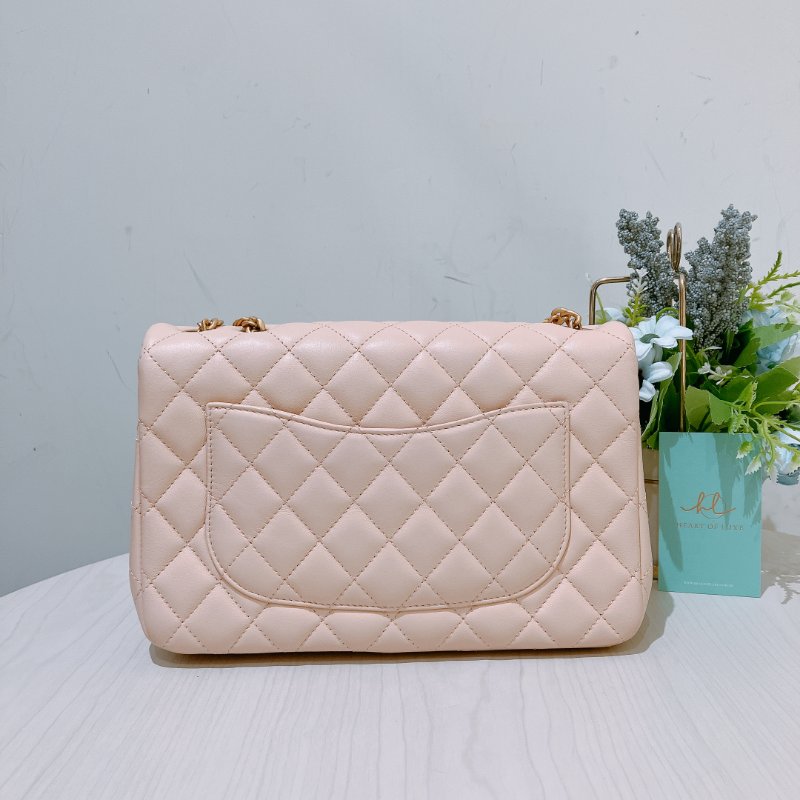 TK1999	香奈兒 經典 Chanel 23cm Small Flap Bag With Camellia Chain Lambskin Beige x GHW-2