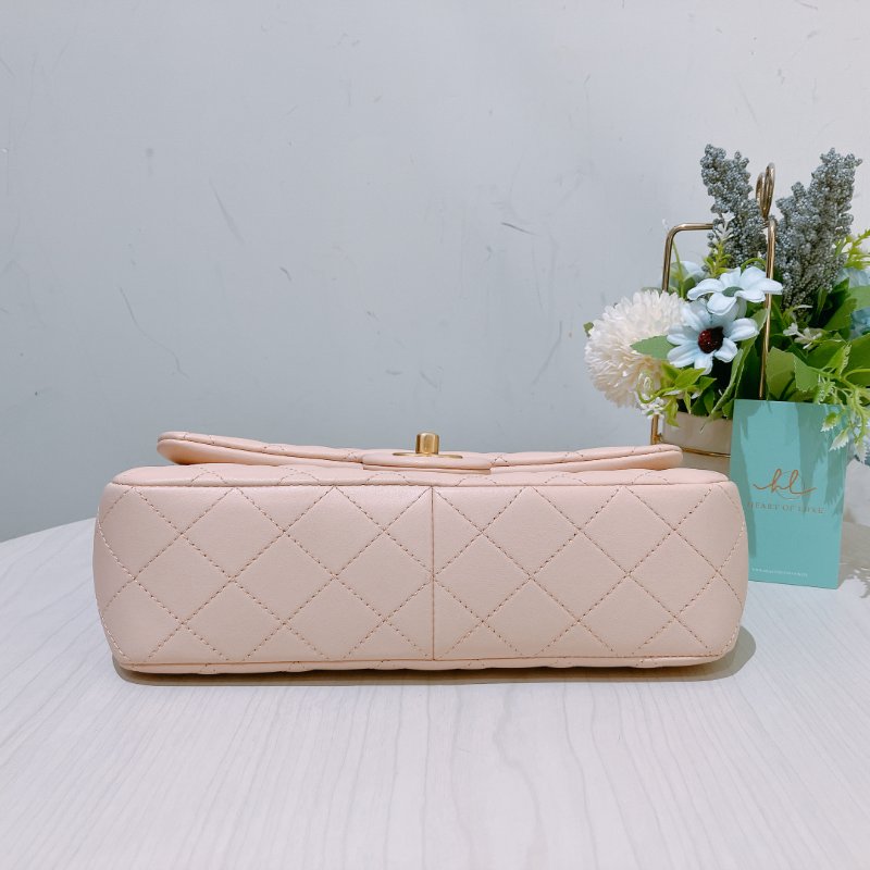 TK1999	香奈兒 經典 Chanel 23cm Small Flap Bag With Camellia Chain Lambskin Beige x GHW-5