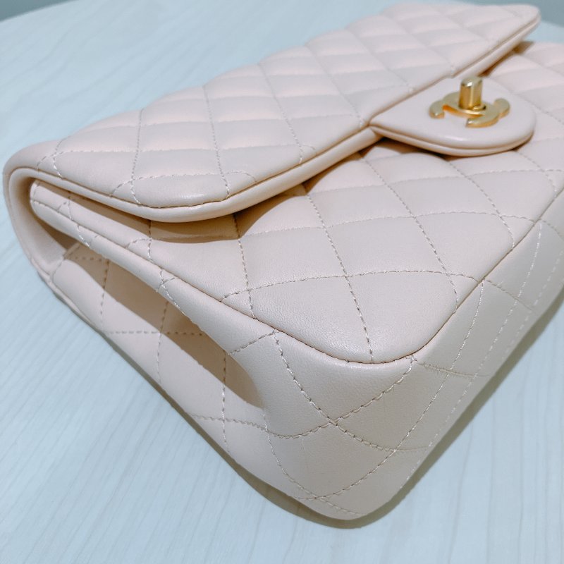 TK1999	香奈兒 經典 Chanel 23cm Small Flap Bag With Camellia Chain Lambskin Beige x GHW-6