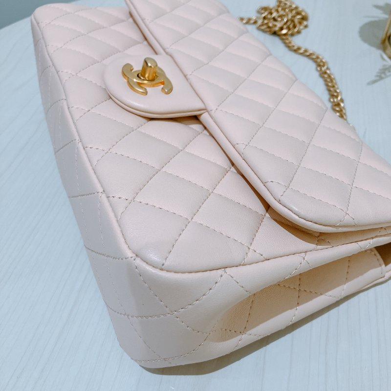 TK1999	香奈兒 經典 Chanel 23cm Small Flap Bag With Camellia Chain Lambskin Beige x GHW-7