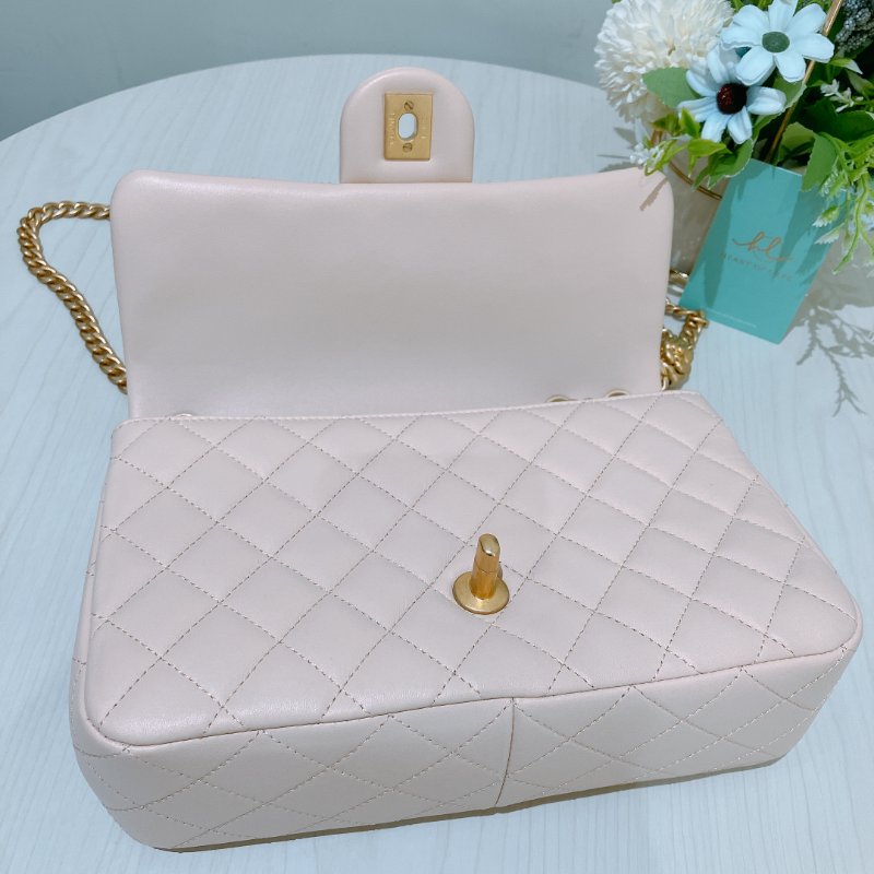 TK1999	香奈兒 經典 Chanel 23cm Small Flap Bag With Camellia Chain Lambskin Beige x GHW-11