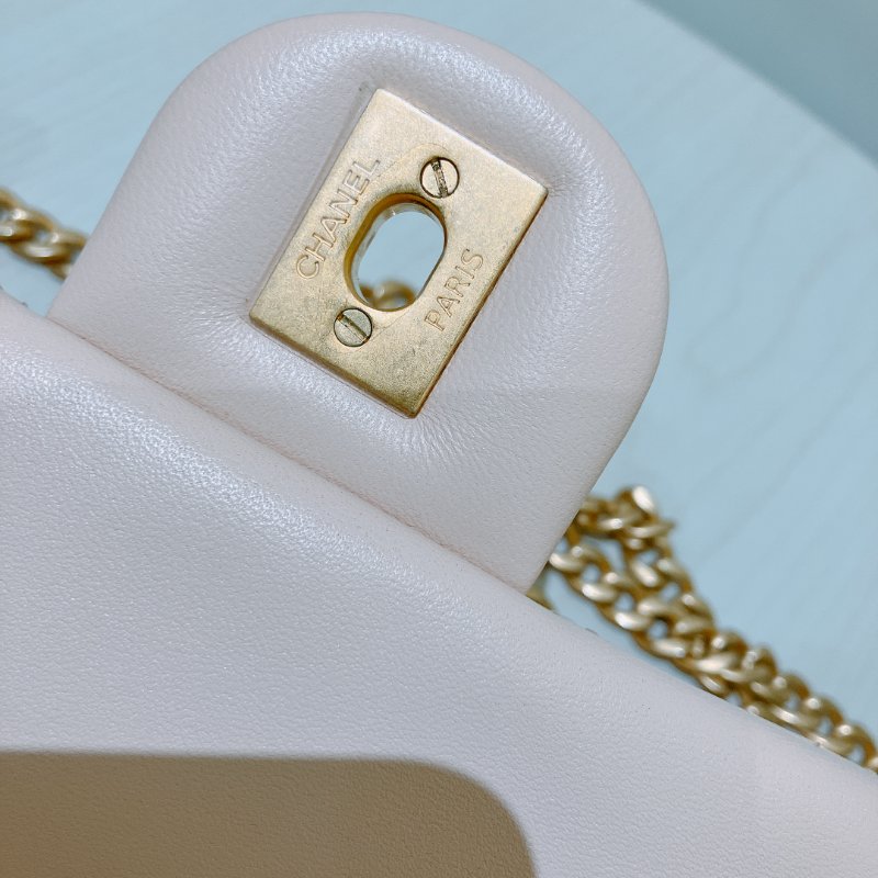 TK1999	香奈兒 經典 Chanel 23cm Small Flap Bag With Camellia Chain Lambskin Beige x GHW-13