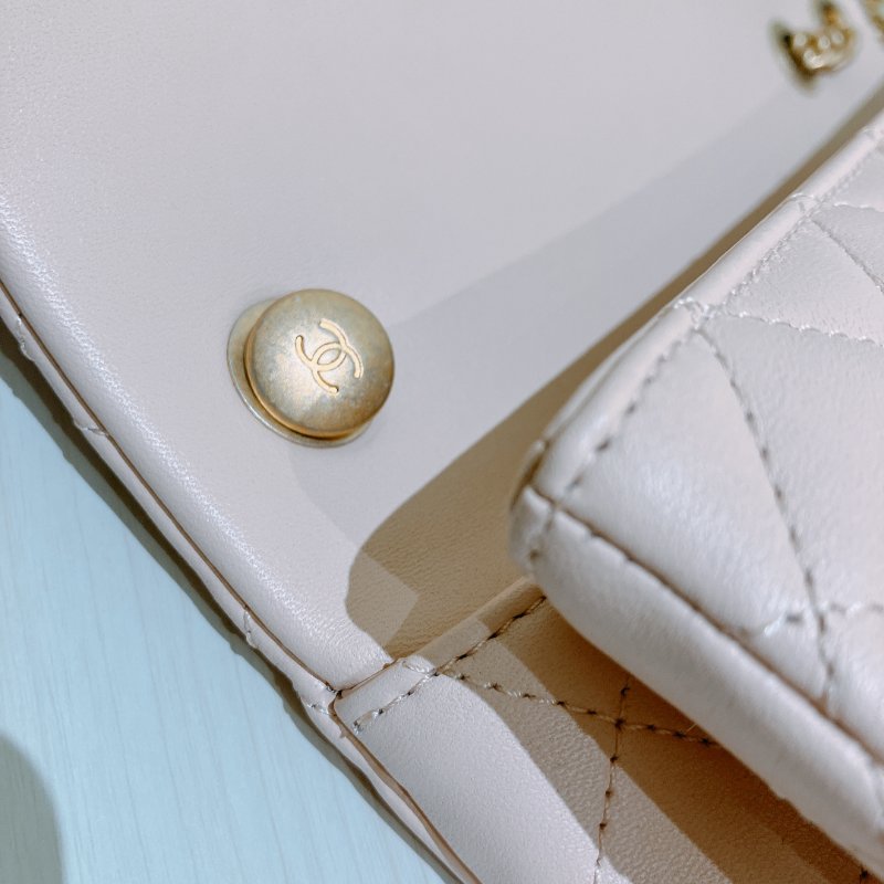 TK1999	香奈兒 經典 Chanel 23cm Small Flap Bag With Camellia Chain Lambskin Beige x GHW-14