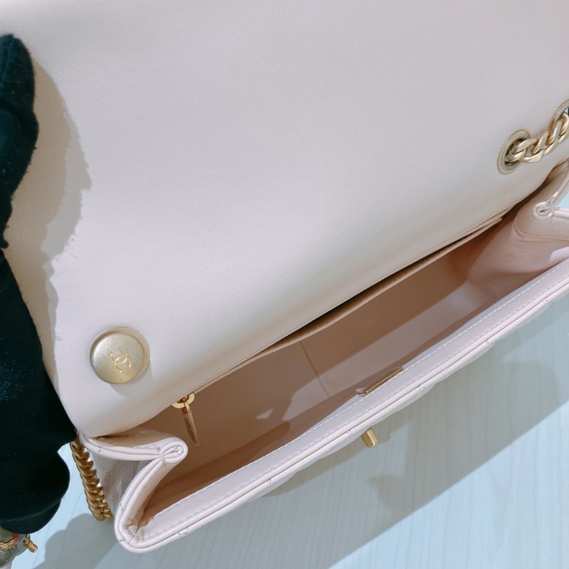 TK1999	香奈兒 經典 Chanel 23cm Small Flap Bag With Camellia Chain Lambskin Beige x GHW-17