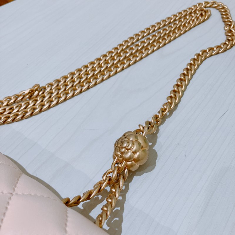 TK1999	香奈兒 經典 Chanel 23cm Small Flap Bag With Camellia Chain Lambskin Beige x GHW-22