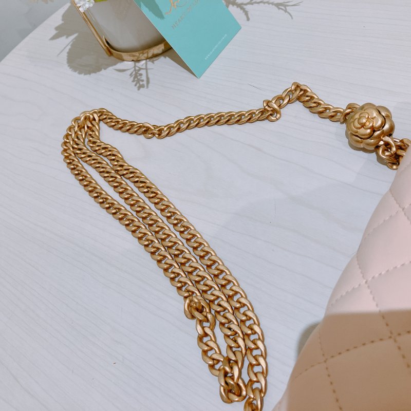 TK1999	香奈兒 經典 Chanel 23cm Small Flap Bag With Camellia Chain Lambskin Beige x GHW-23