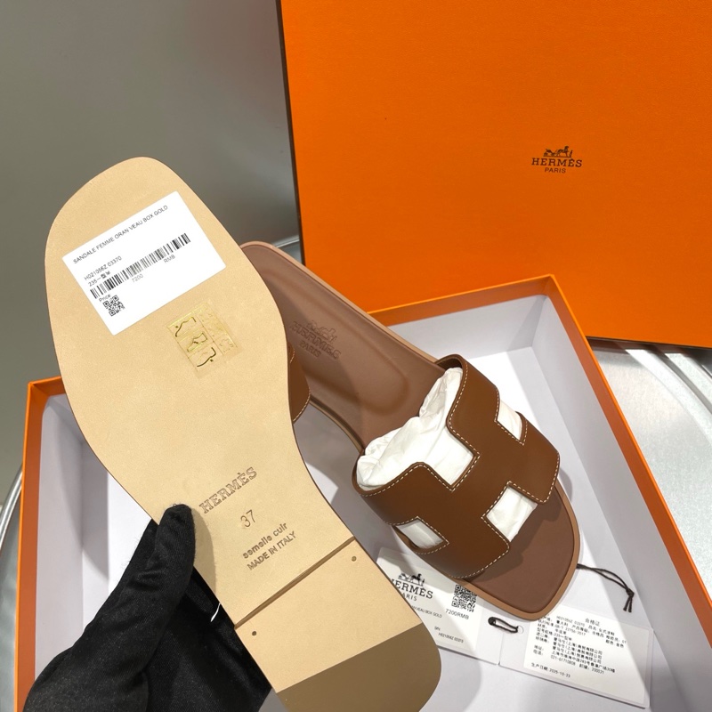 hermes爱马仕 经典金棕h拖鞋-1