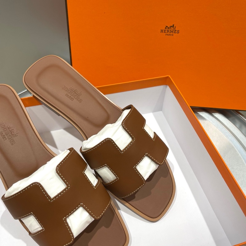 hermes爱马仕 经典金棕h拖鞋-2