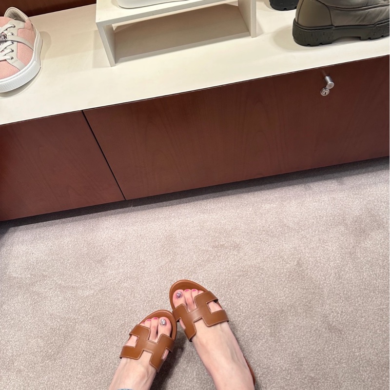 hermes爱马仕 经典金棕h拖鞋-4