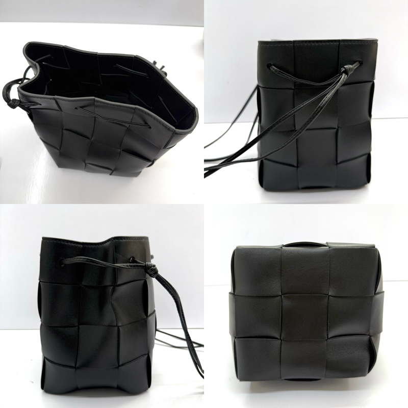 BOTTEGA VENETA 寶緹嘉 黑色編織皮革水桶包 CASSETTE DRAWSTRING-3