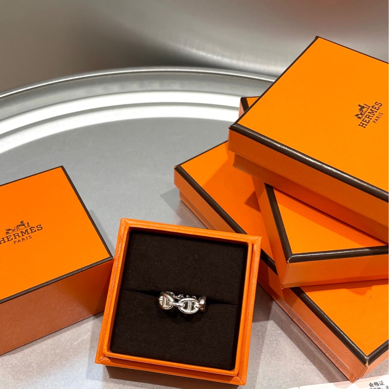 Hermes爱马仕 银饰猪鼻子戒指-0